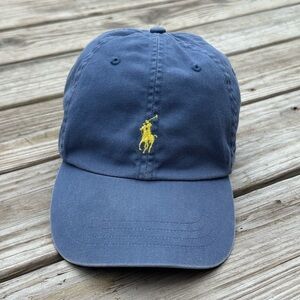Polo Ralph Lauren Blue/ Gold Pony Logo Dad Cap OSFA Adjustable w/ Leather Strap